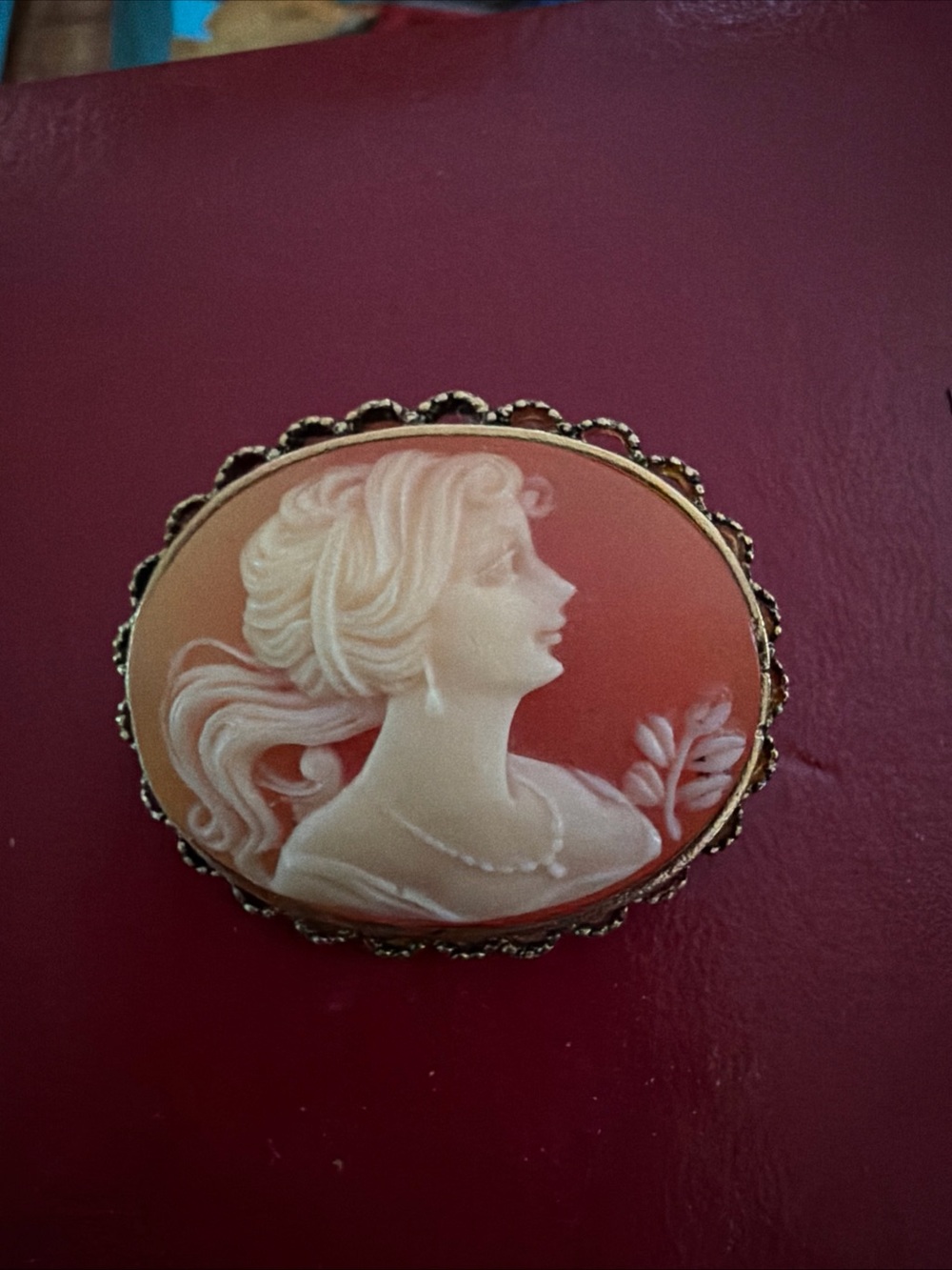 Classic Cameo Portrait Brooch in Coral and Ivory